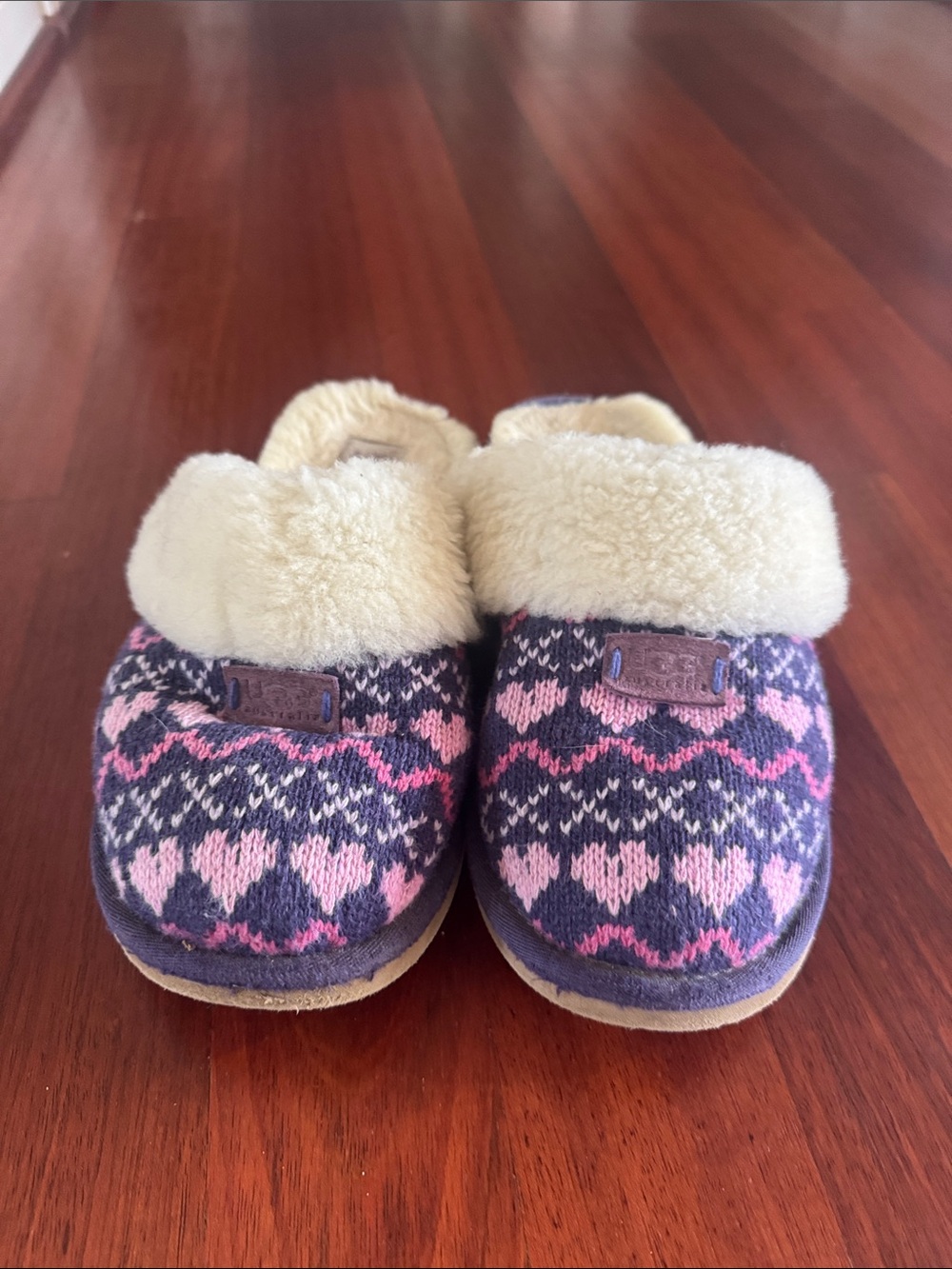 Kids Cozy Slip-On Slippers in Purple and Pink with Sherpa Collar